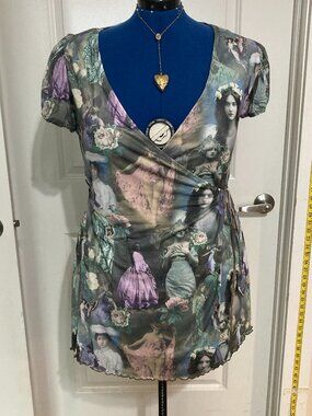 Dolls Kill Widow Ink & Feather Portrait Print Wrap Dress